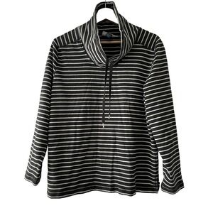 KAREN SCOTT Sport Womens Black Gray Striped Cowl Neck Top Large Athleisure Shirt